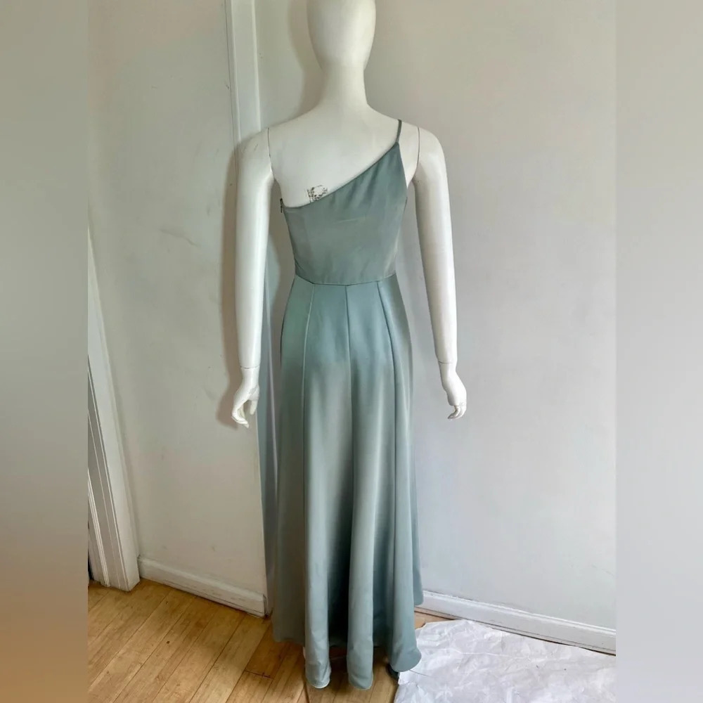 Amsale Womens One Shoulder Satin Side Zip Maxi Dress Long Gown Green Size 0 - Picture 4 of 9